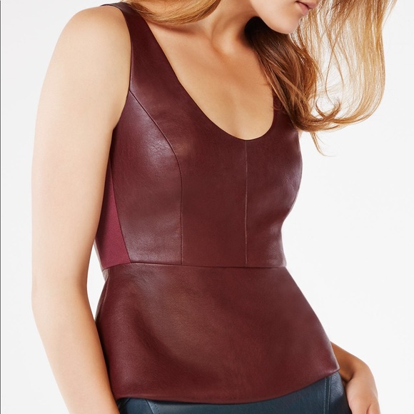 bcbg faux leather peplum top